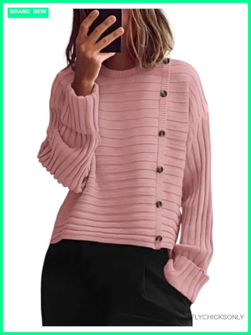 PRETTYGARDEN Womens Asymmetric Button Long Sleeve Sweater